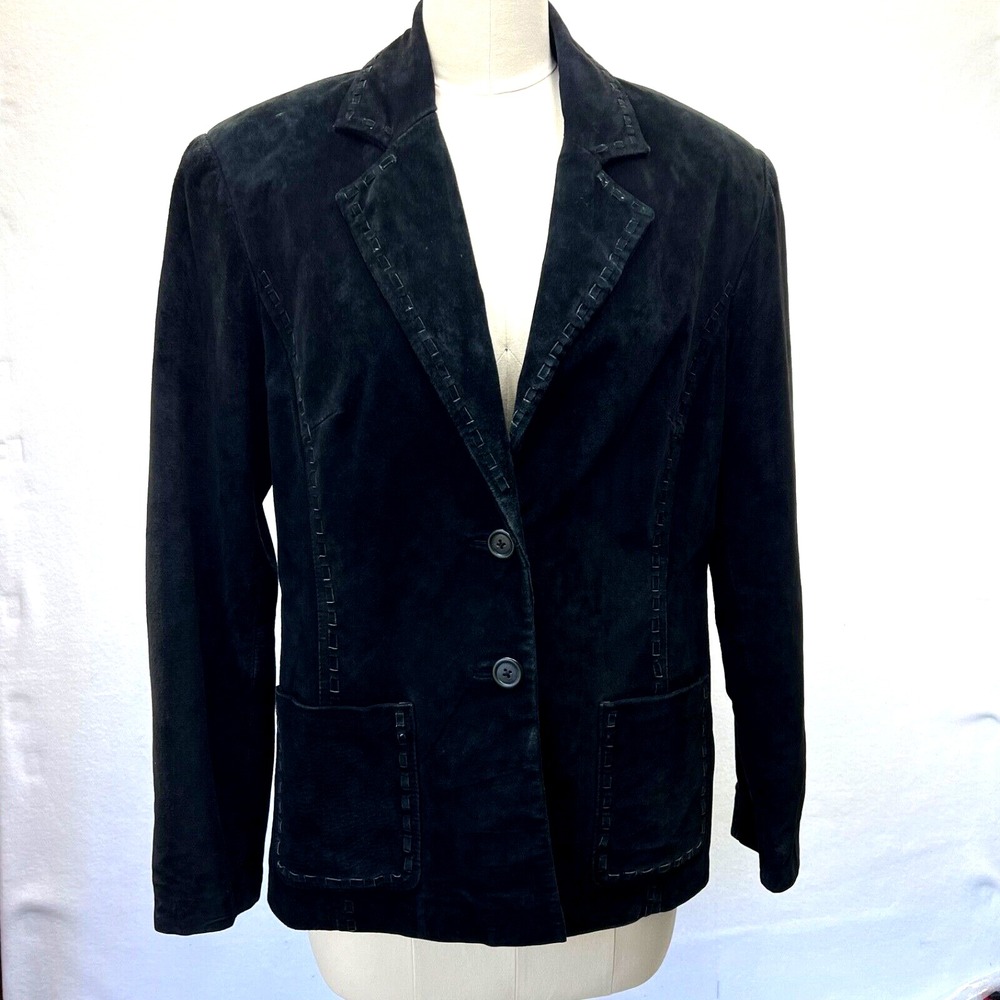 Valerie Stevens‎ Black Suede Leather Western Blazer Womens Stitching Small